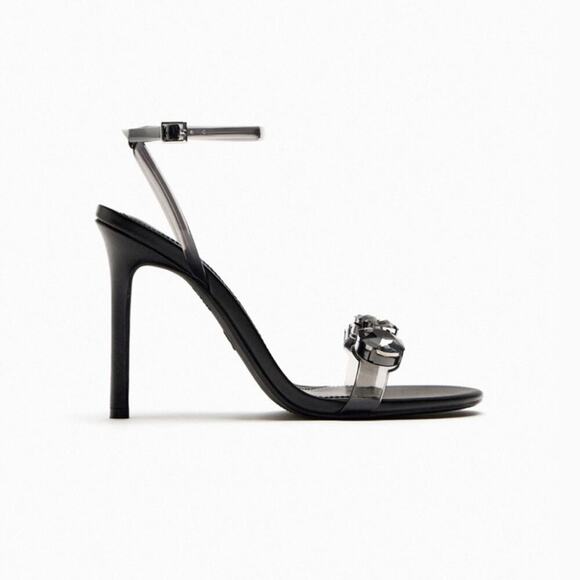 Zara EMBELLISHED VINYL HEELED SANDALS - Picture 3 of 16